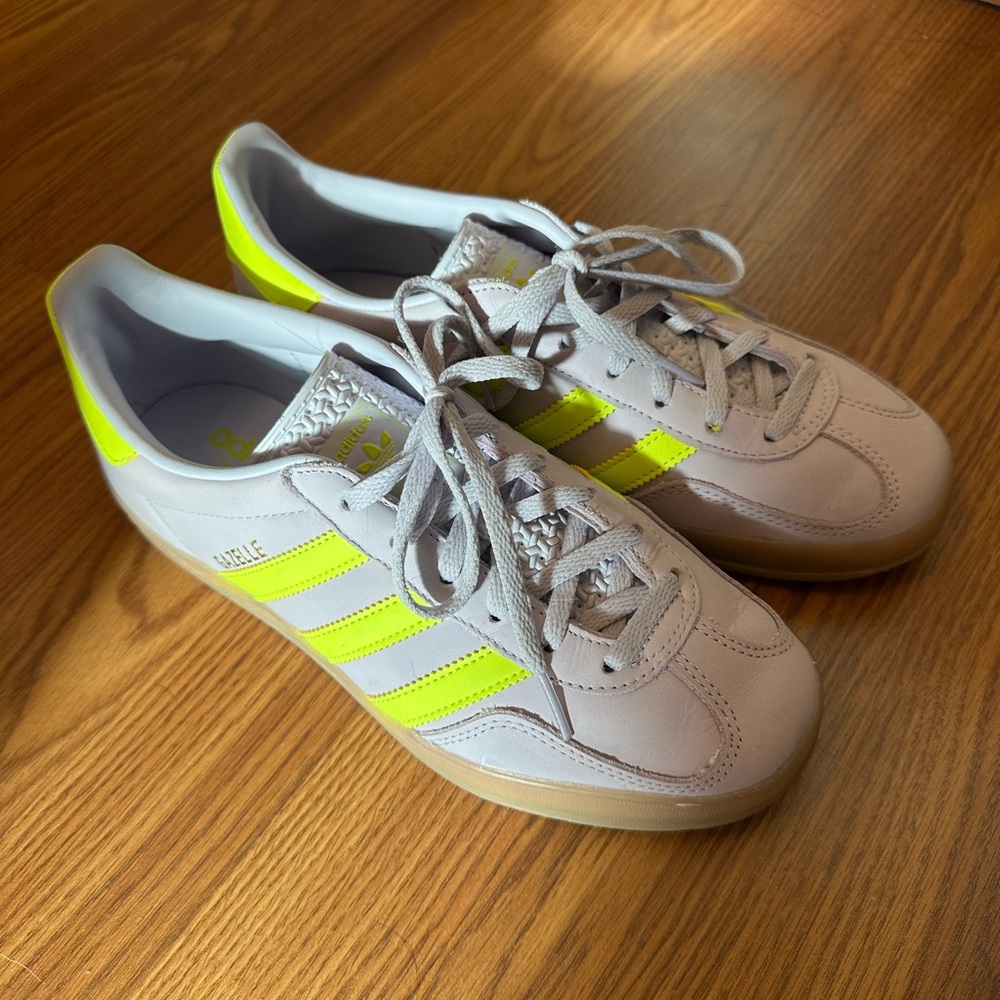Adidas Beige and Neon Yellow Sneakers